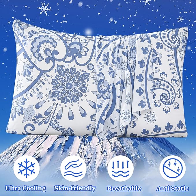 Cooling Pillow Cases for Hot Sleepers - Double Side Arc-Chill Q-Max>0.5 Cooling Fiber Cool Pillow Cases 2 Pack - Breathable Soft Cold Pillow Cases with Hidden Zipper (20" x 30")