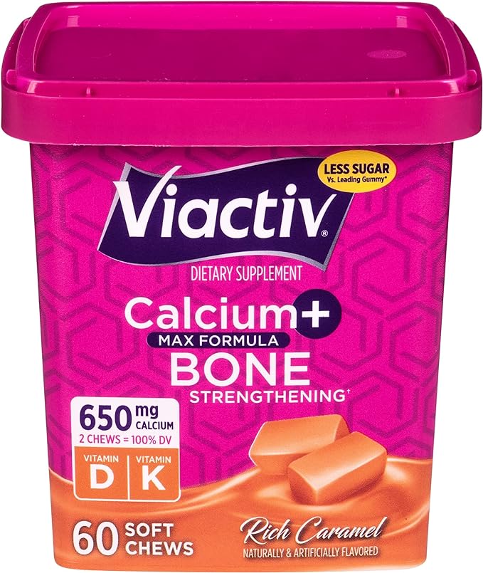 Viactiv Calcium +Vitamin D3 Supplement Soft Chews, Caramel & Calcium +Vitamin D3 Supplement Soft Chews, Milk Chocolate, 60 Chews - Calcium Dietary Supplement for Bone Health