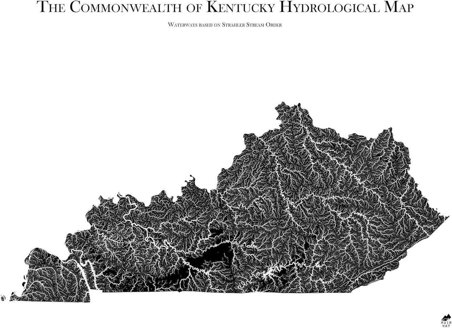 Muir Way Hydrological River Map of Kentucky - Watershed Topographic Wall Art for Home, Office, or Travel Decor - Unframed Flat Paper Print, 18x24