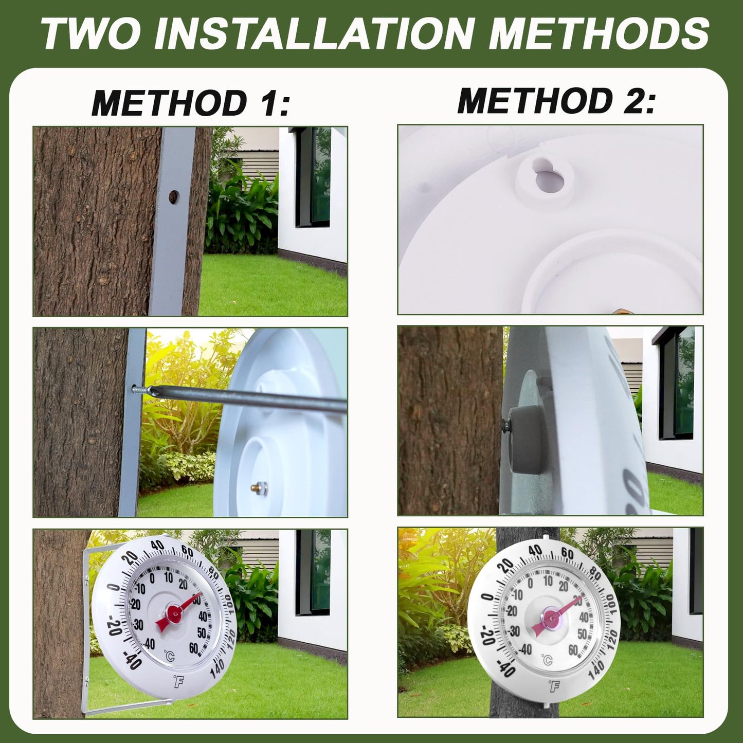 CloudHand Outdoor Wall Thermometer for Patio & Garden, 3.66" Easy-Read Dial, -40–60°C / -40–140°F Dual Scale, Weather-Resistant Housing, 360° Adjustable Bracket, Battery-Free Temperature Gauge