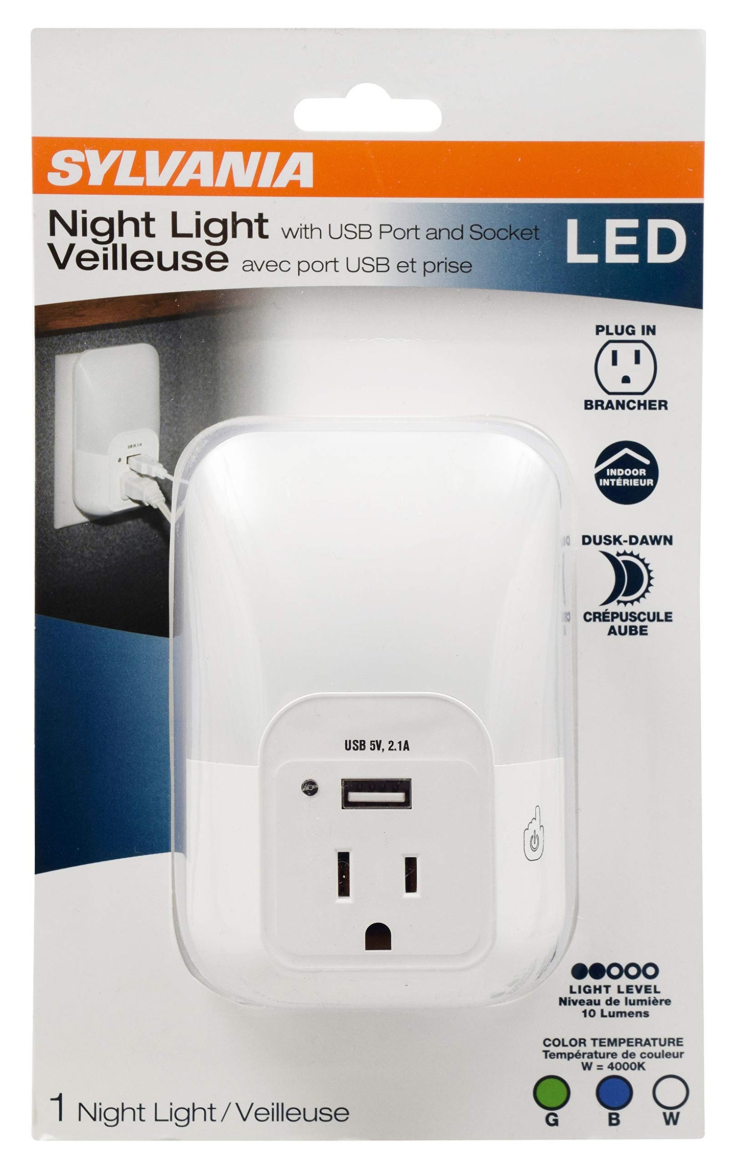 Ledvance Sylvania Led Night Light, 3-Color Select, Frosted, 5 Lumens, Usb Port, 1 Pack, Model 64991