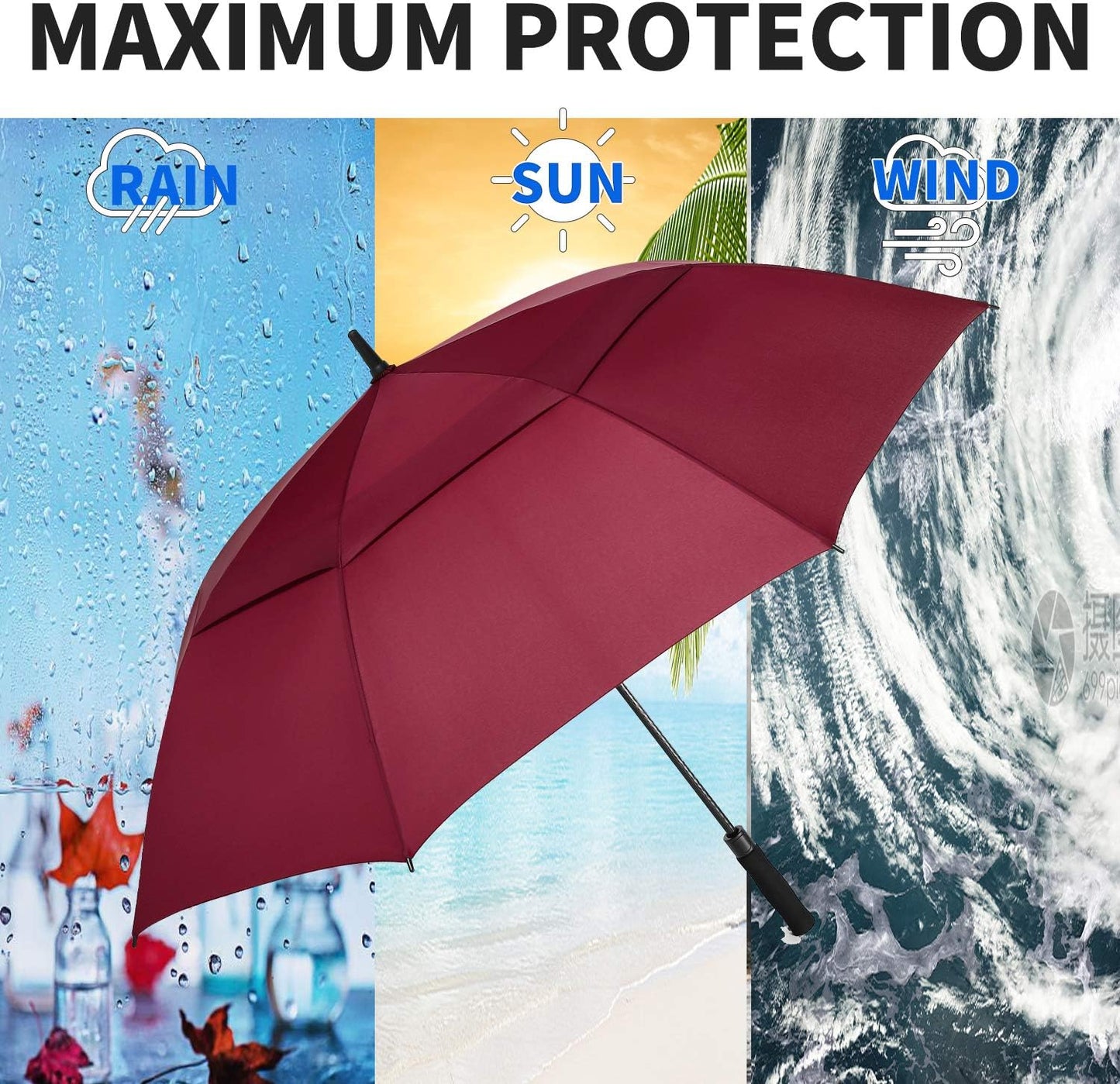 MRTLLOA Extra Large Golf Umbrella, 54/62/68/72 Inch Automatic Open, Oversize Double Canopy Vented Windproof Waterproof Sports Umbrellas for Rain