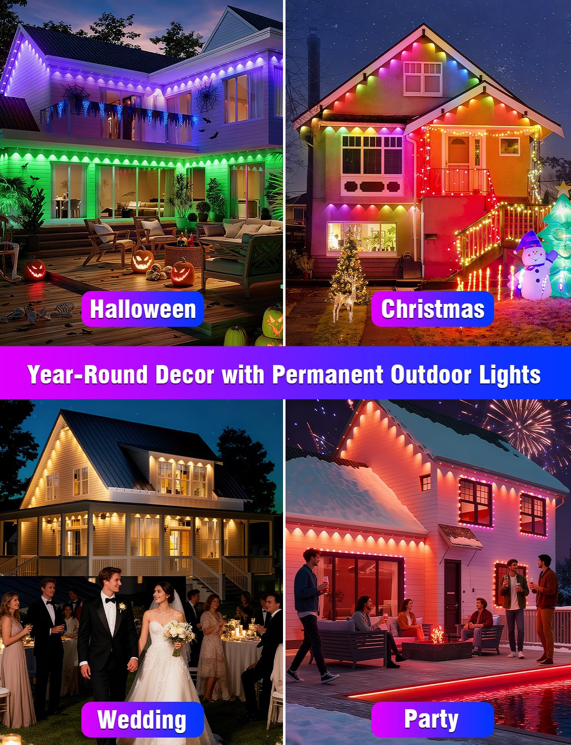 Permanent Outdoor Lights 246Ft With 90 Rgbic Led Smart Led Lights  App/Remote Control Ip68 Waterproof For Holiday Decor  50 Scene Modes  Diy Lights Lighting Timing For Christmas Halloween Party M2