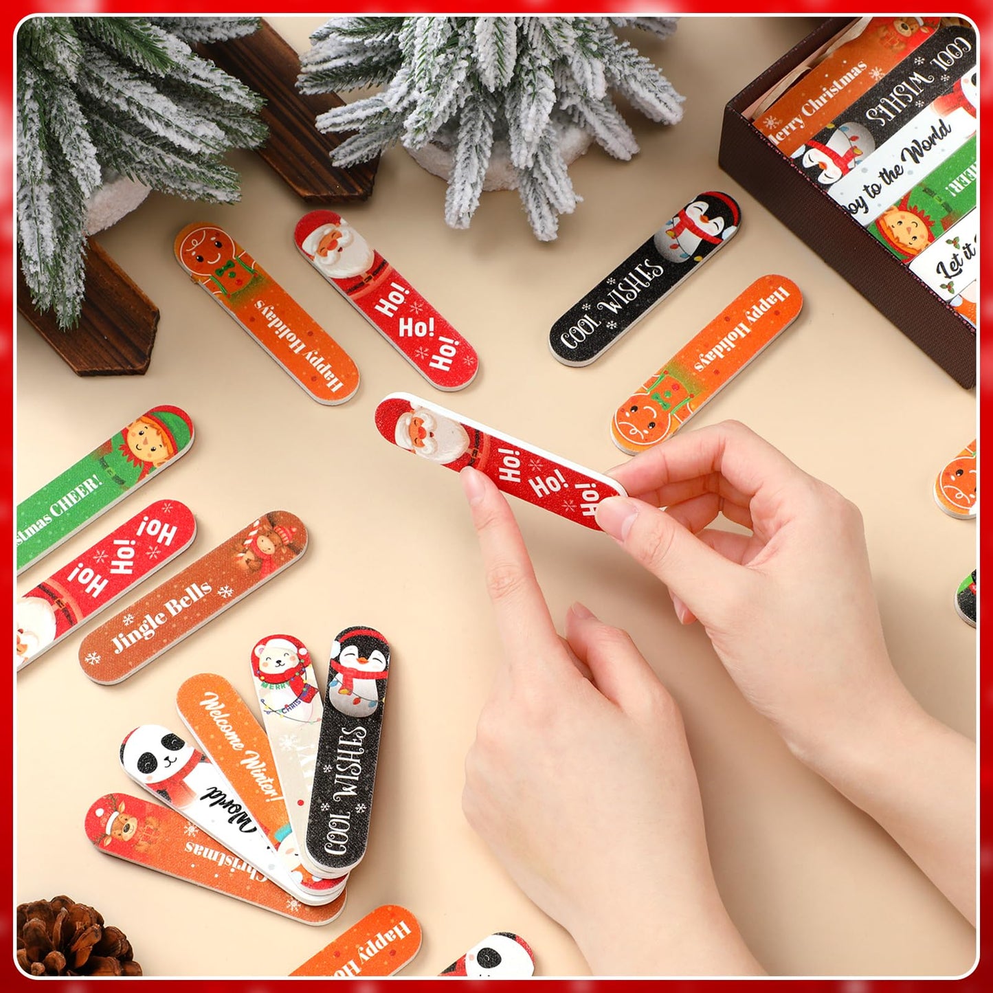Lanties 50 Pack Christmas Mini Nail Files Gifts Bulk Holiday Mini Emery Boards Double-Sided Christmas Party Nail Files Favors Bu