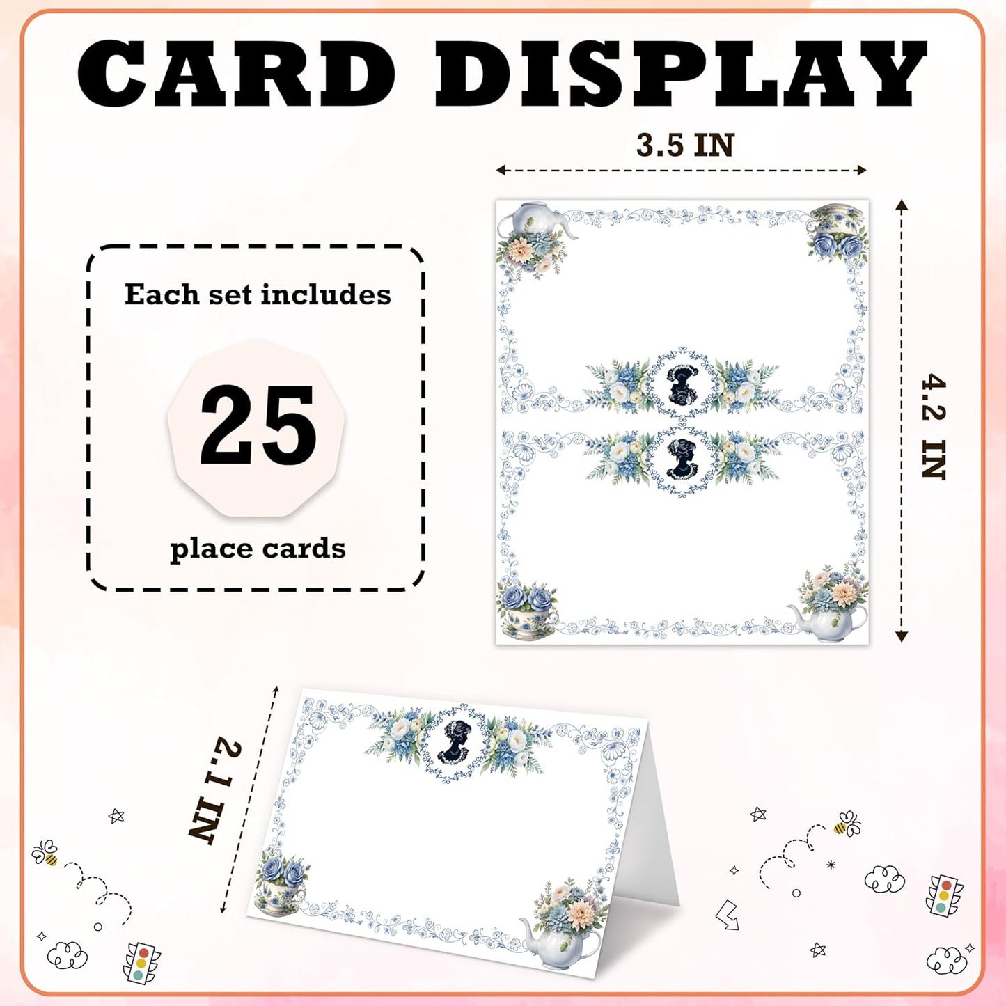 Tea Party Place Cards For Girls, Floral Teapot Name Card For Table Setting, Spring Holiday Party Favors Supplies, Flowers Tent Card Decor For Bridal Shower Wedding Wonderland Activity, 25 Pack -08