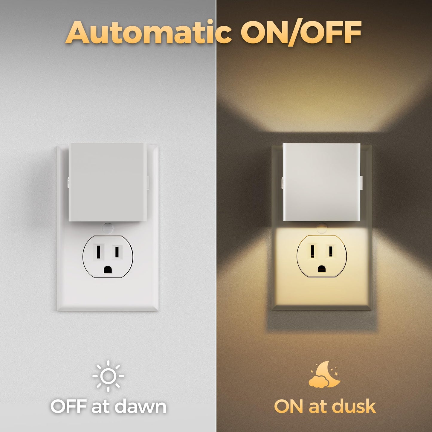 DORESshop LED Night Lights, 3 Level Brightness, Dusk to Dawn Sensor, 2 Pack, White Cover - Warm White, Model D-GY10602WHUS-2