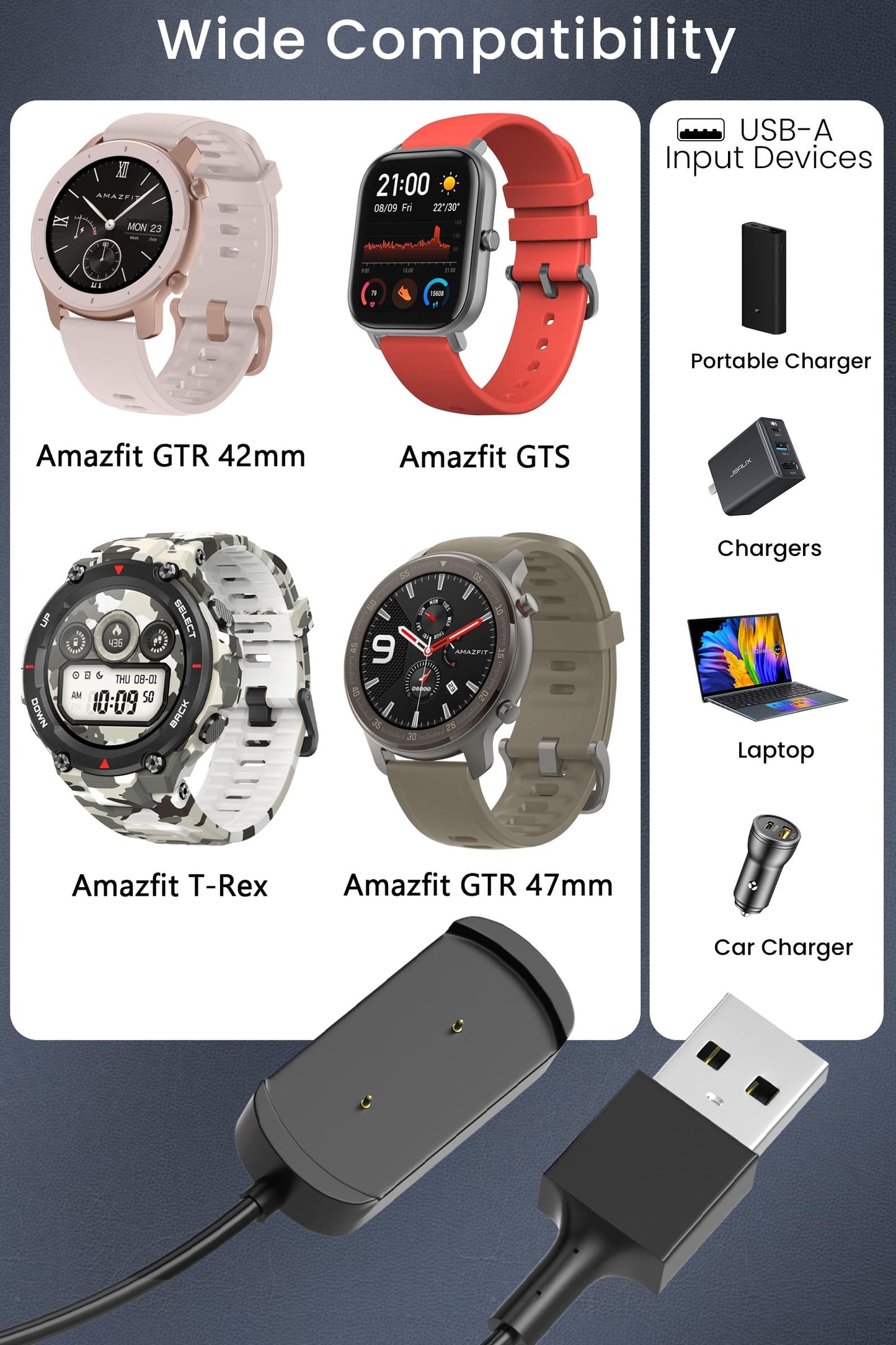 Yaekea Charger For Amazfit Gtr,Gts,T-Rex Usb Replacement Charging Cable For Amazfit Gtr Gts 3.3Ft Smart Watch Charger For Amazfi