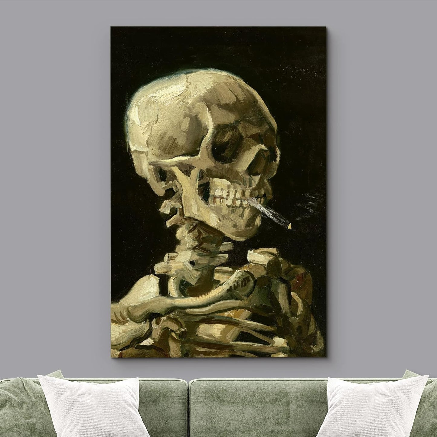 wall26 Canvas Print Wall Art Head of a Skeleton with Burning Cigarette by Vincent Van Gogh Nature Wilderness Illustrations Fine Art Multicolor for Living Room, Bedroom, Office - 32"x48"