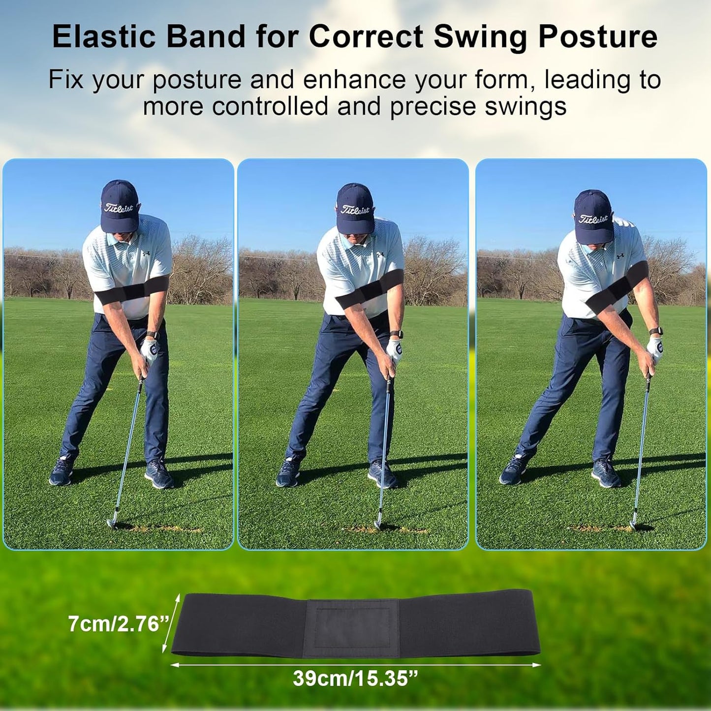 Golf Training Aids, Golf Grip Training Aid Swing Trainer with 1 Arm Posture Correction Band and 1 Telescopic Golf Simulator, Golf Practice Accessories Perfect for Beginners and Pros