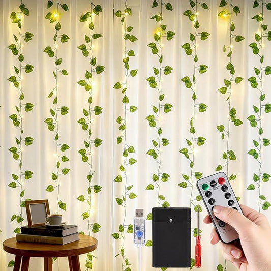 DomeStar Vines with Light for Bedroom, 300 LED Fairy Lights with Vines, Curtain String Lights with Remote for Dorm, Weddin...