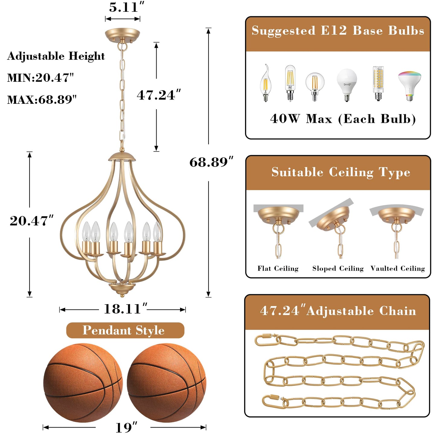 Yarlkav 6 Lights Vintage Farmhouse Light Fixtures  Pendant Lights Kitchen Island Lighting  Modern Kitchen Light Fixtures Over Table Gold Chandelier For Dining Room Hallway Entryway Bedroom Foyer