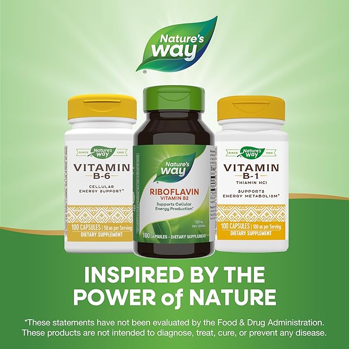 Nature's Way Riboflavin Vitamin B2, Supports Cellular Energy Production*, High Potency Riboflavin, 100 mg per Serving, 100 Capsules (Packaging May Vary)