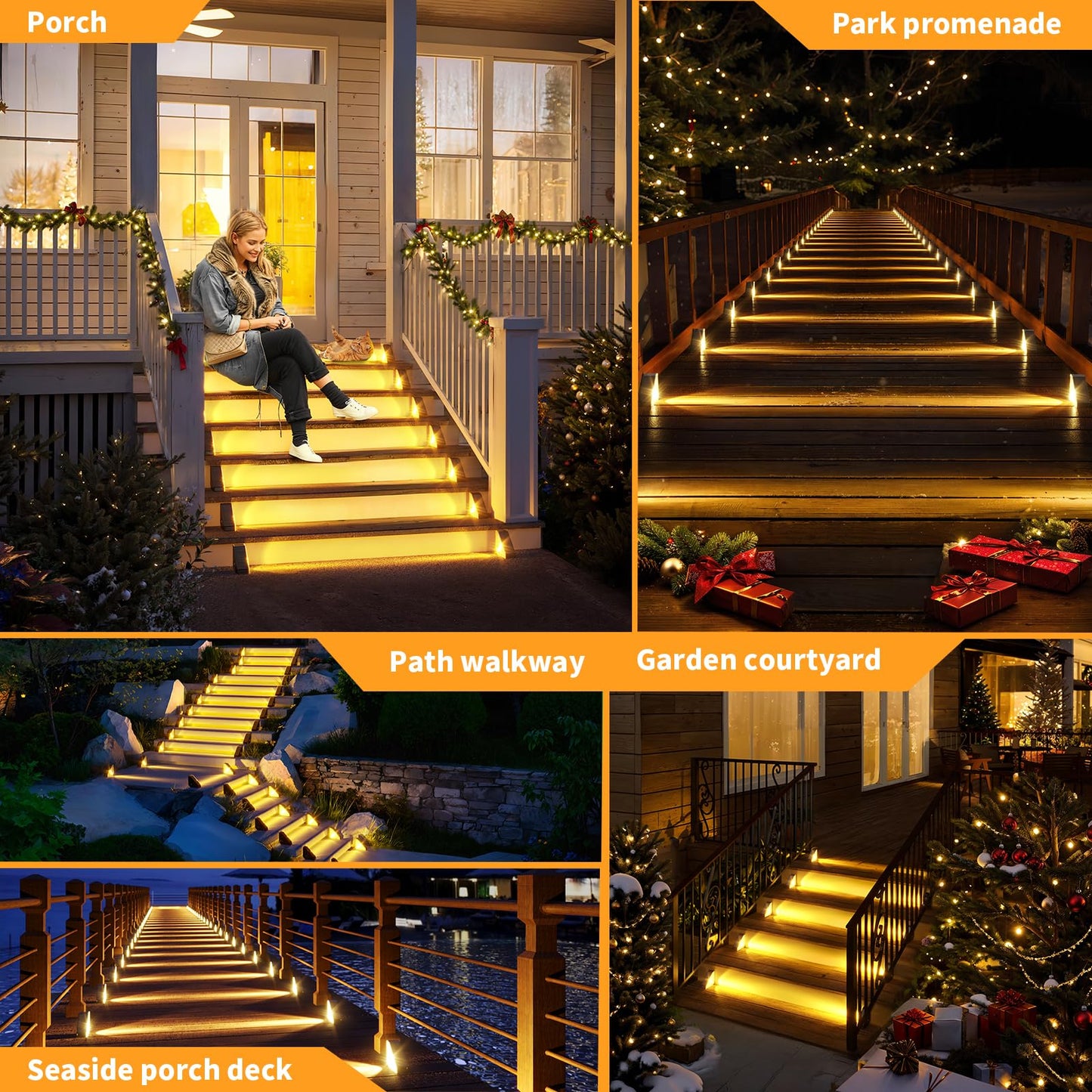 Kinkai Solar Step Lights For Outside  8 Pack Triangle Stair Light Outdoor Waterproof Deck Lighting For Garden  Patio  Yard  Front Door  Porch Decor (Warm Light)