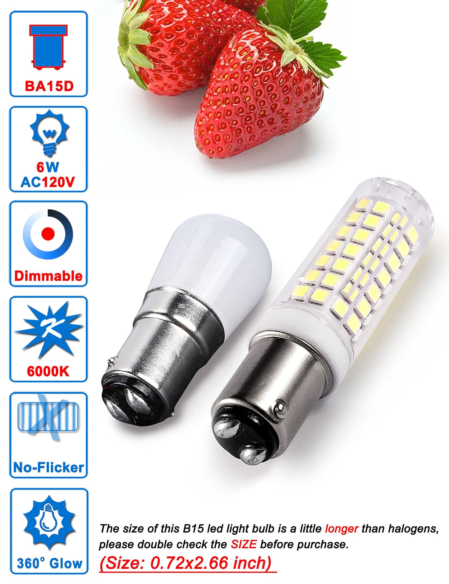 Ziomitus Dimmable BA15D LED Bulbs 6W 6000K Daylight, 5-Pack, Double Contact Bayonet Base for Sewing Machine Wall Light