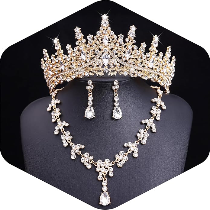Feltent Tiaras and Crowns Jewelry Set for Women Tiaras Earrings and Necklace for Wedding Rhinestone Crystal Bridal Jewelry...