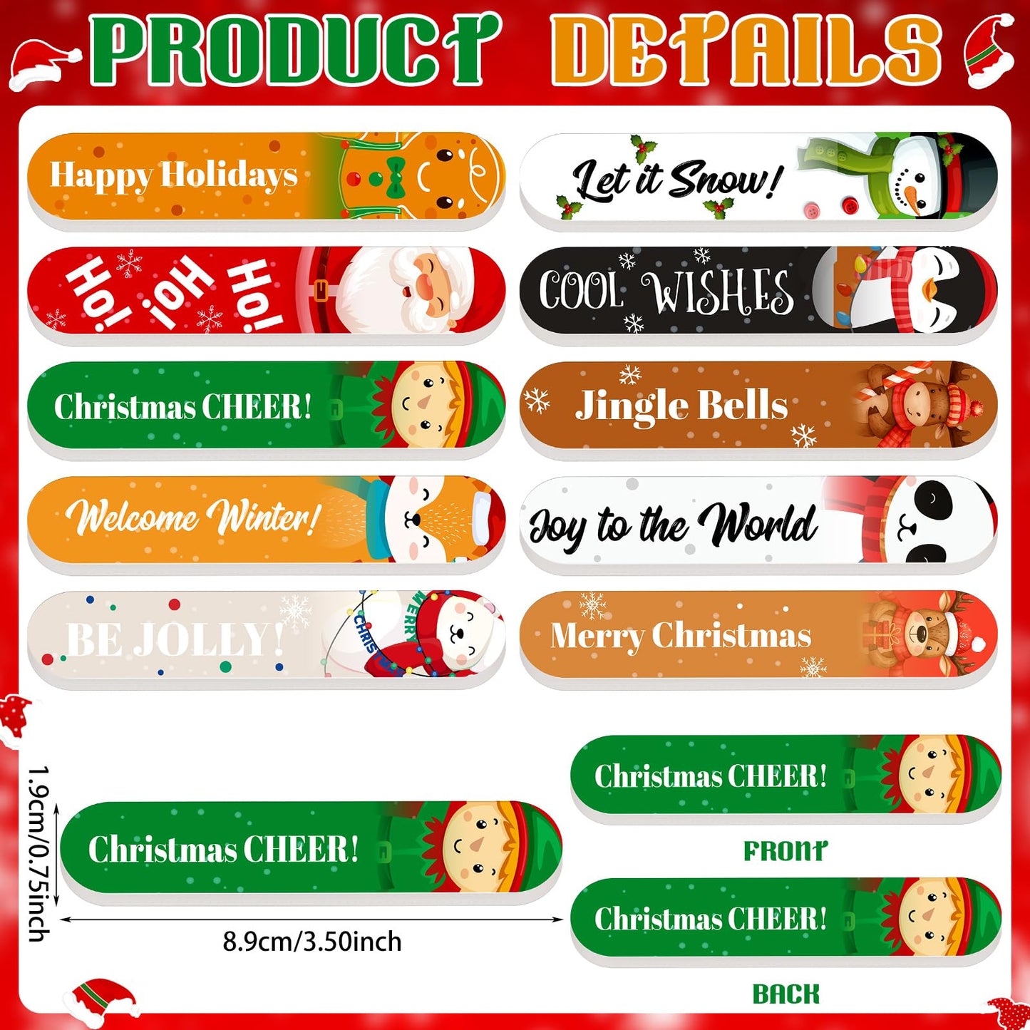 Lanties 50 Pack Christmas Mini Nail Files Gifts Bulk Holiday Mini Emery Boards Double-Sided Christmas Party Nail Files Favors Bu