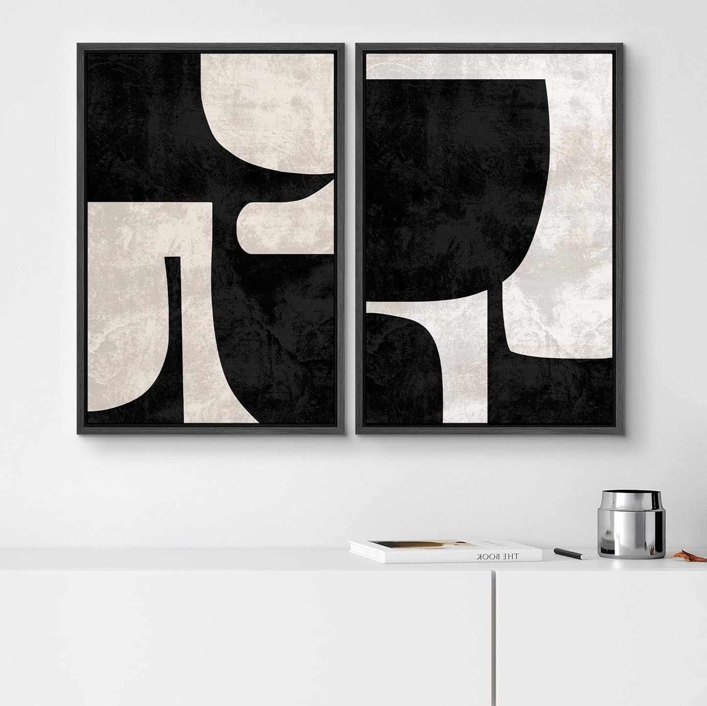 SIGNWIN Framed Canvas Print Wall Art Set Mid-Century Black Polygon Variety Abstract Shapes Illustrations Modern Art Decorative Contemporary for Living Room, Bedroom, Office - 24"x36"x2 Black