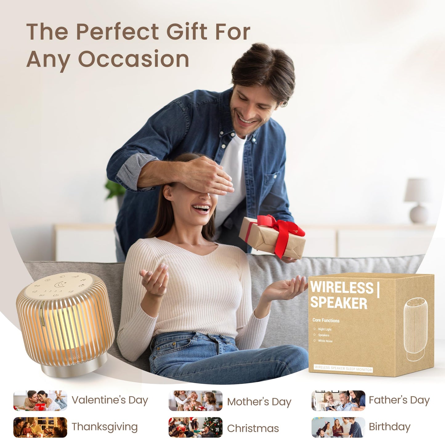 【Upgraded】 White Noise Sound Machine Bluetooth Speaker for Adults Kids 26 Soothing Sounds Dimmable Night Light 4 Timers Memory Function Brown Noise Baby Home Office Sleep Therapy Gift