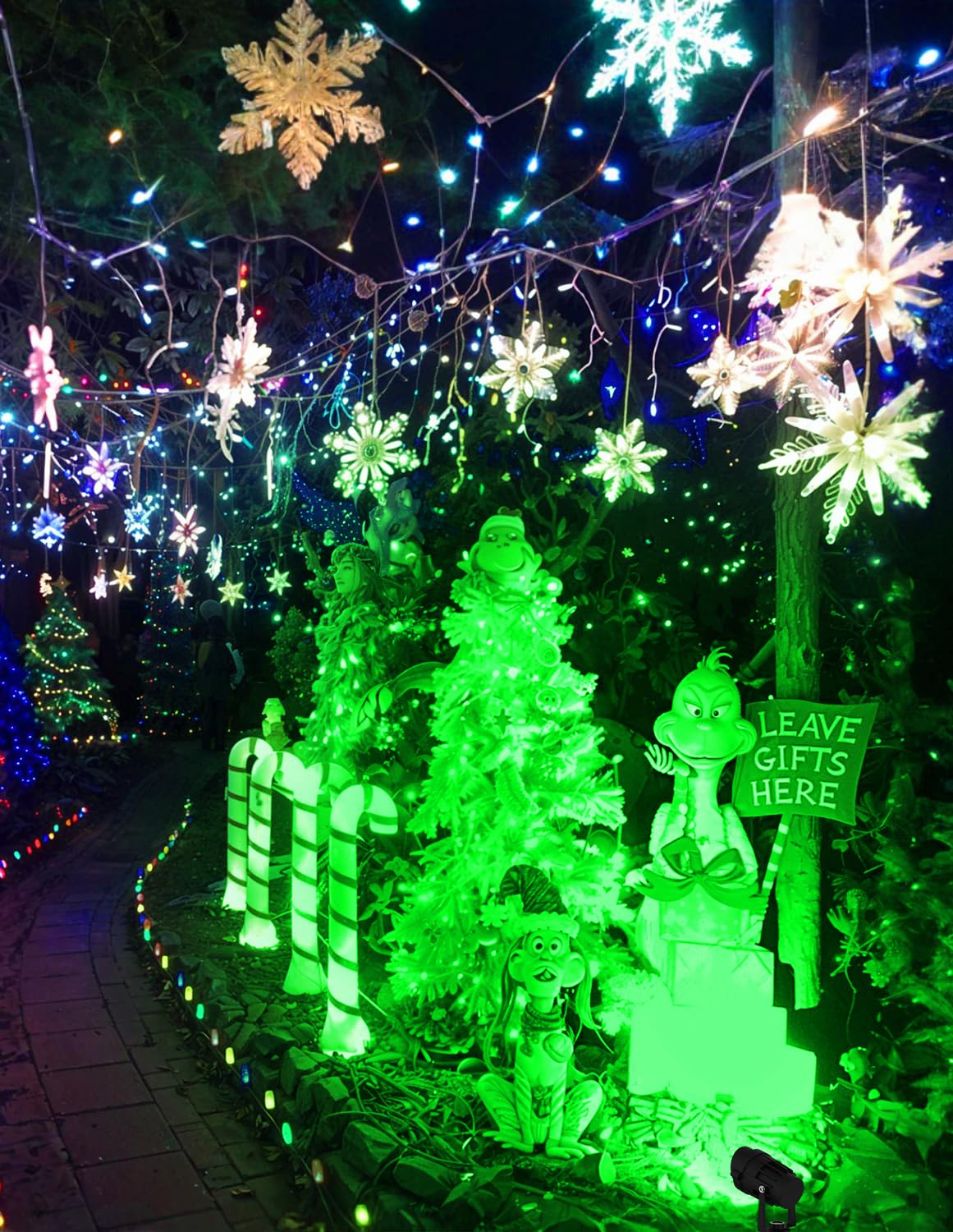 CREPOW Christmas Green LED Spot Lights Outdoor, 14 LED Landscape Lighting with US Plug, IP65 Waterproof Spotlights for Tree Yard Garden Pathway Halloween St. Patrick's Day Flag Decor 2 Pack
