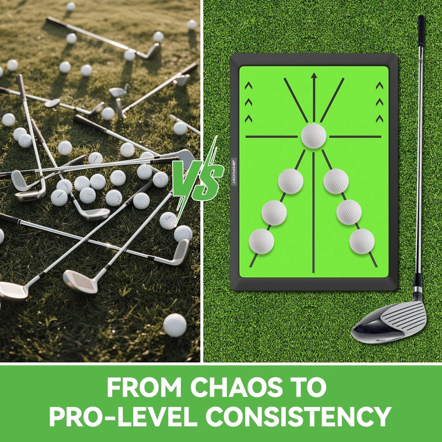 Pro Golf Practice Mat for Indoor/Outdoor - Non-Slip Turf Mat with Alignment Guide & Swing Path Training | Golf Training Aid for Men, Dad, Husband | Ideal Golf Gifts for Players