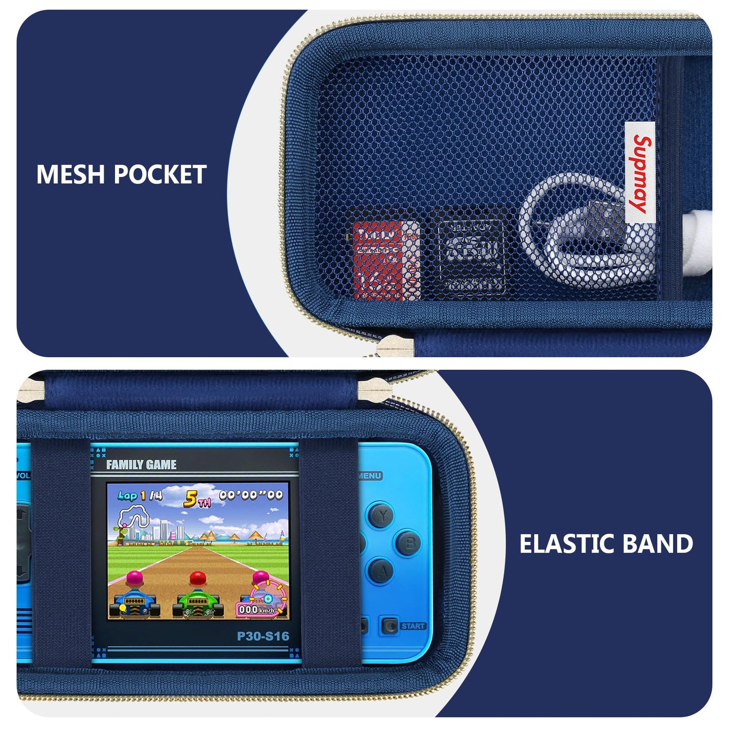 Supmay Carrying Case Compatible with WELLST·G Handheld Game for Kids -Preloaded 220 Retro Video Games, Portable Gaming Player Storage Holder Travel Bag with Mesh Pocket for USB Cable, Blue