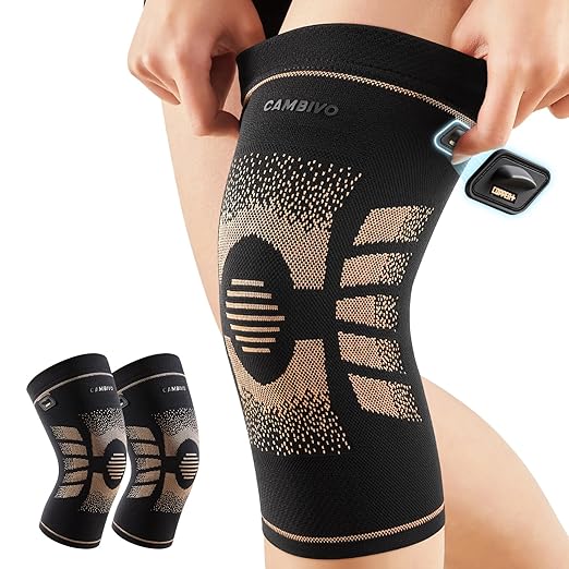 CAMBIVO 2 Pack Copper Knee Braces for Women and Men with Pull-Up Tabs, Knee Compression Sleeves for Knee Pain Relief, Knee...