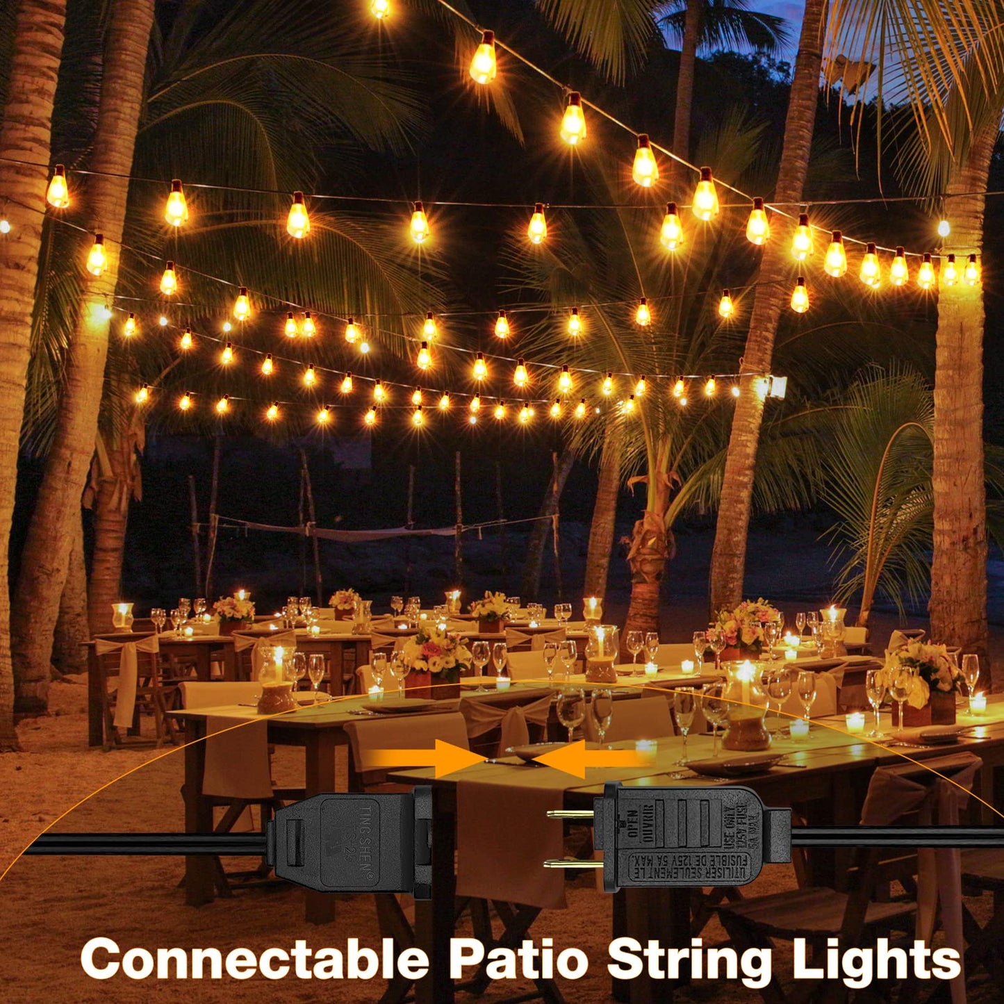 GLUROO Outdoor String Lights, 180FT Shatterproof LED, Vintage Bulbs, Waterproof, Connectable, Black