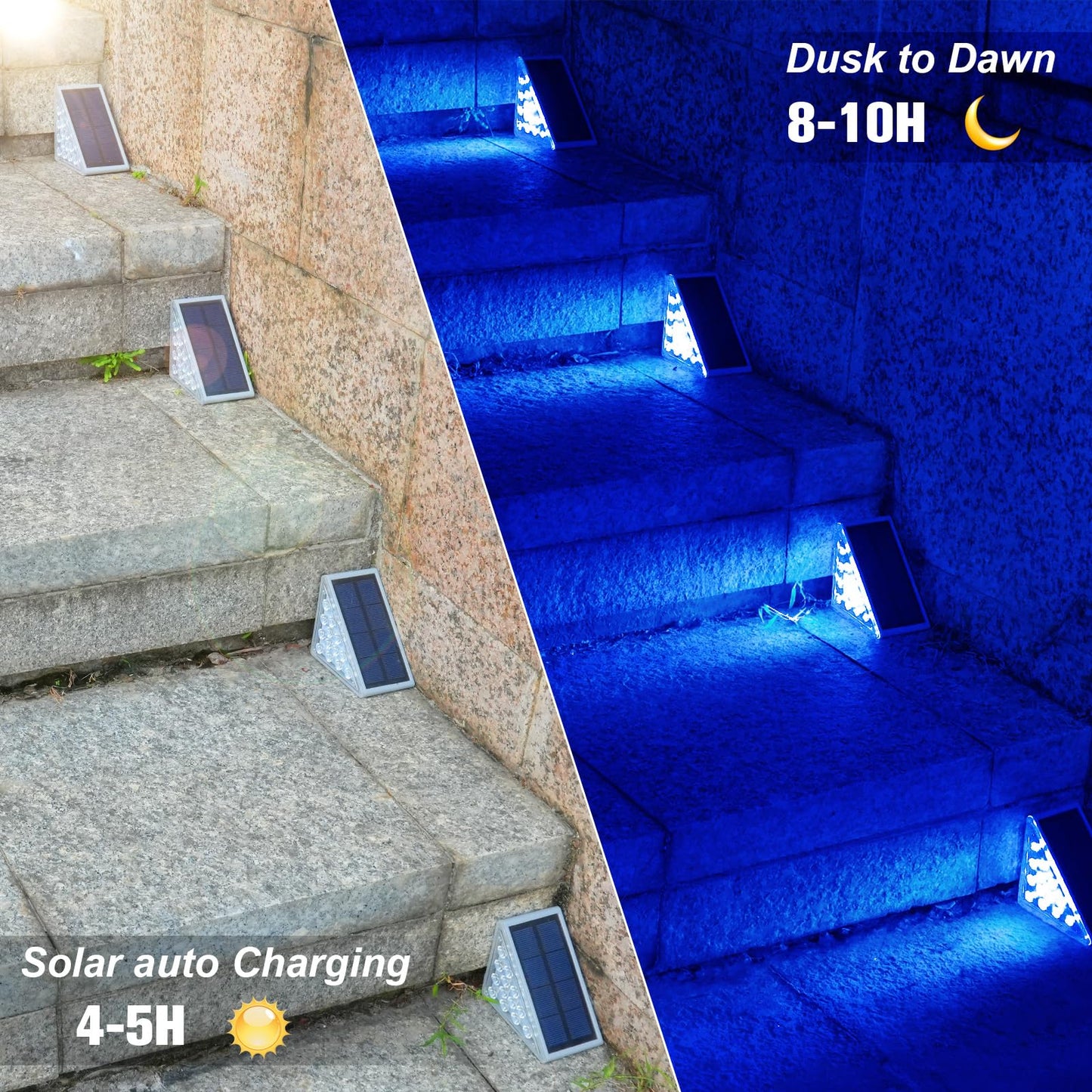 VOLISUN Solar Stair Lights 8 Pack, Waterproof IP67 LED Step Lights, Blue Lighting, for Garden, Deck, Front Step, Model 21712ZM