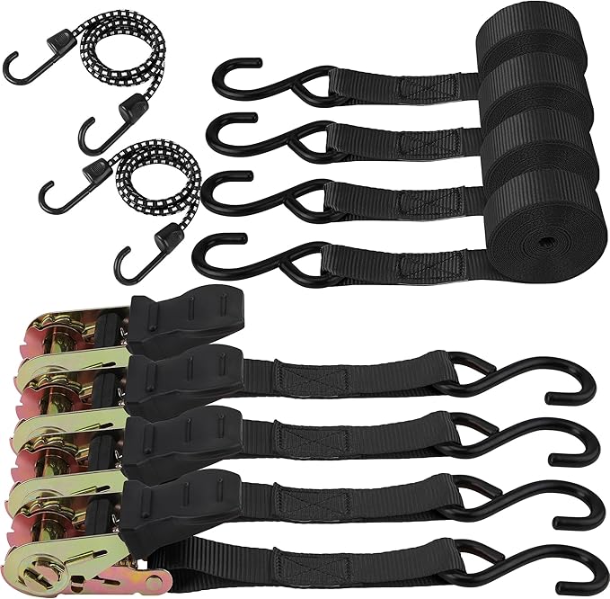HORUSDY Ratchet Straps, 2,200 LB Break Strength, 4-Pack 15FT Ratchet Tie Down Straps Set for Motorcycle Straps Tie Downs, ...