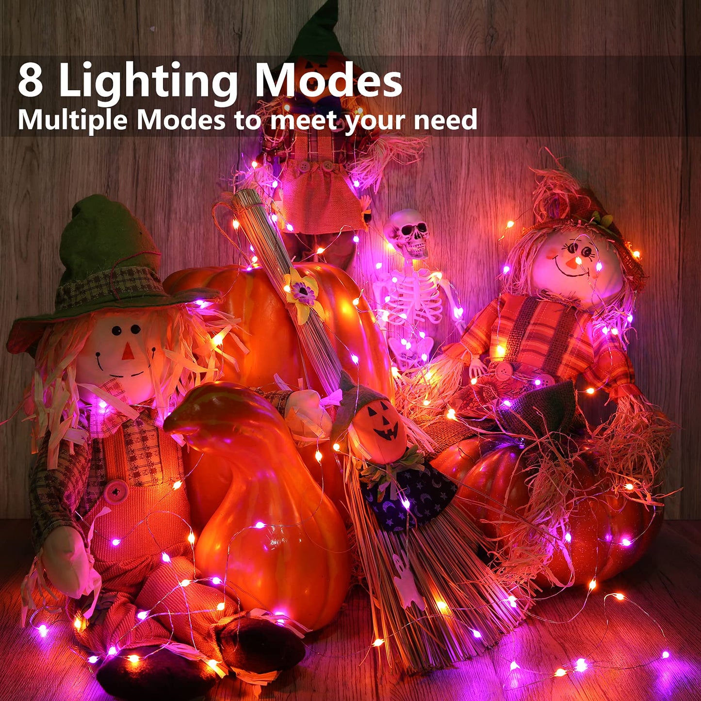 Joomer Halloween String Lights, 50 LED, 17.59ft, 8 Modes, Waterproof, Orange & Purple, Model 693cefbf-955a-488c-a272