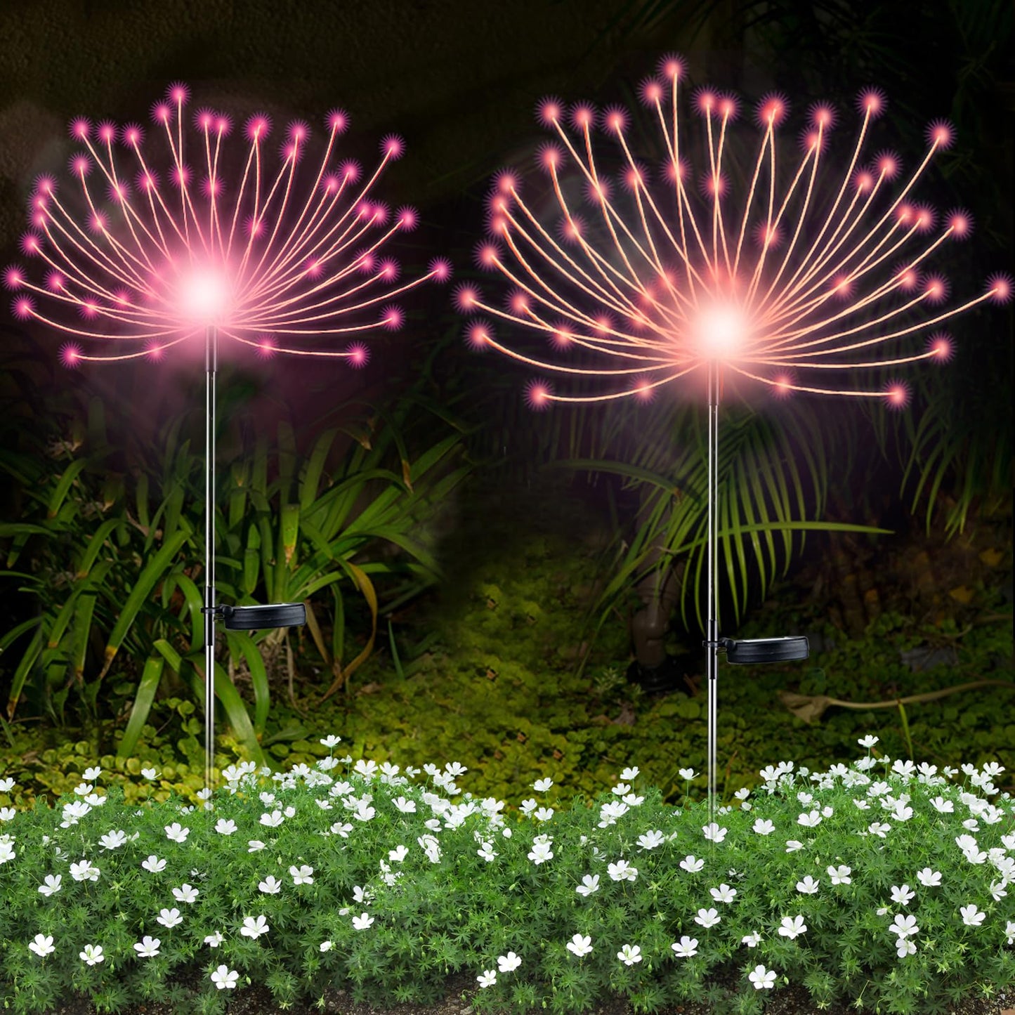 Yotozu 2 Pcs Solar Firework Light  Outdoor Solar Garden Decorative Lights 120 Led Powered 40 Copper Wires String Diy Landscape Light For Walkway Pathway Backyard Decoration Parties Perfect Gifts(Pink)