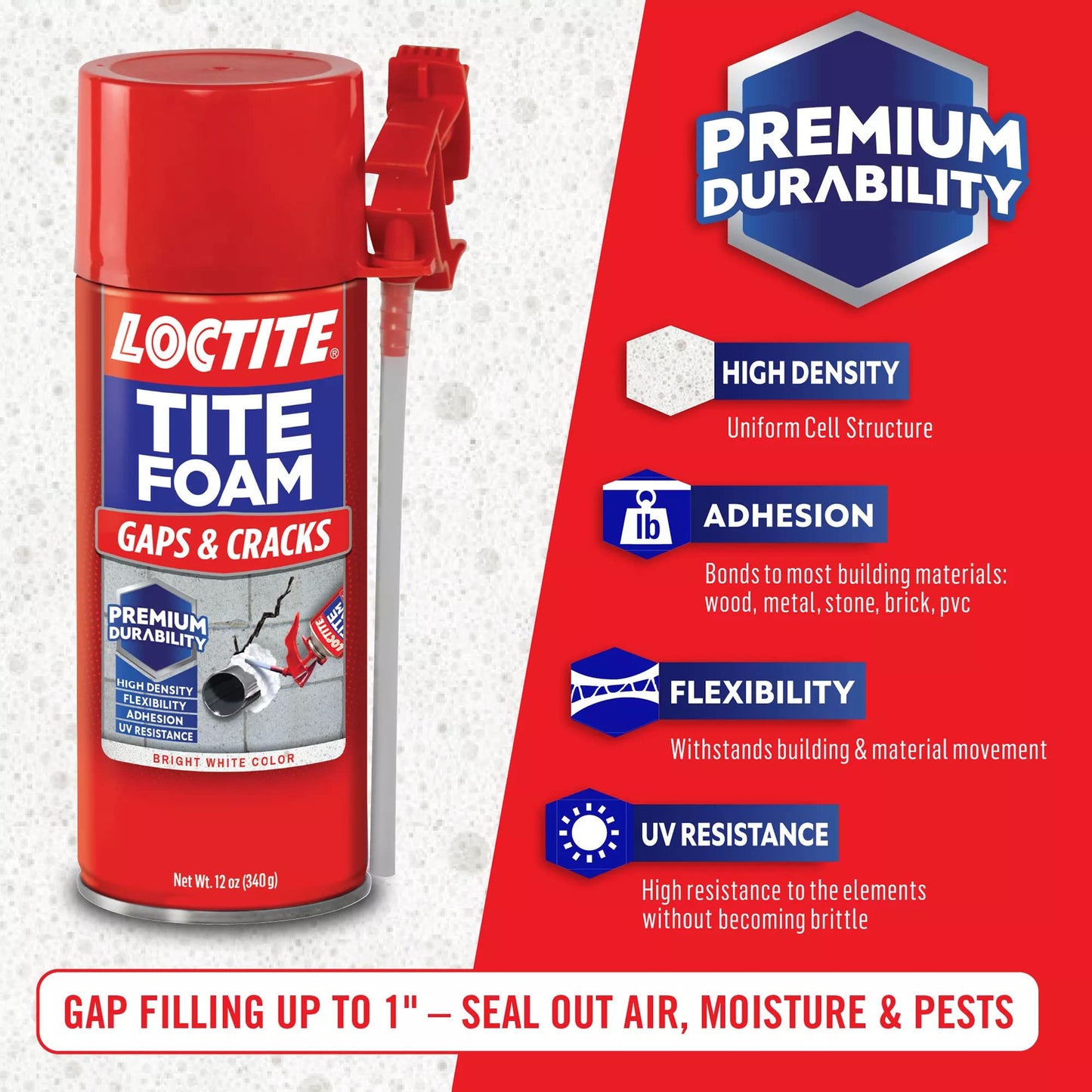 Loctite Tite Foam Gaps & Cracks Spray Foam Sealant, 12 fl oz Can, 1 Pack - Polyurethane Expanding Insulation