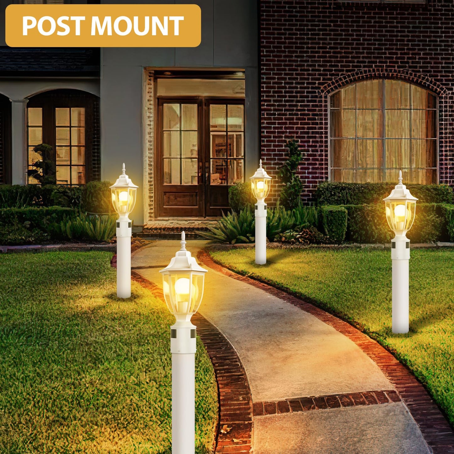 Lamomo Motion Sensor Outdoor Post Lights  Dusk To Dawn Lamp Post Light Fixture  Waterproof Aluminum Lamp Posts Outdoor Lighting Pole Lantern For Yard Patio Pathway Garden  White