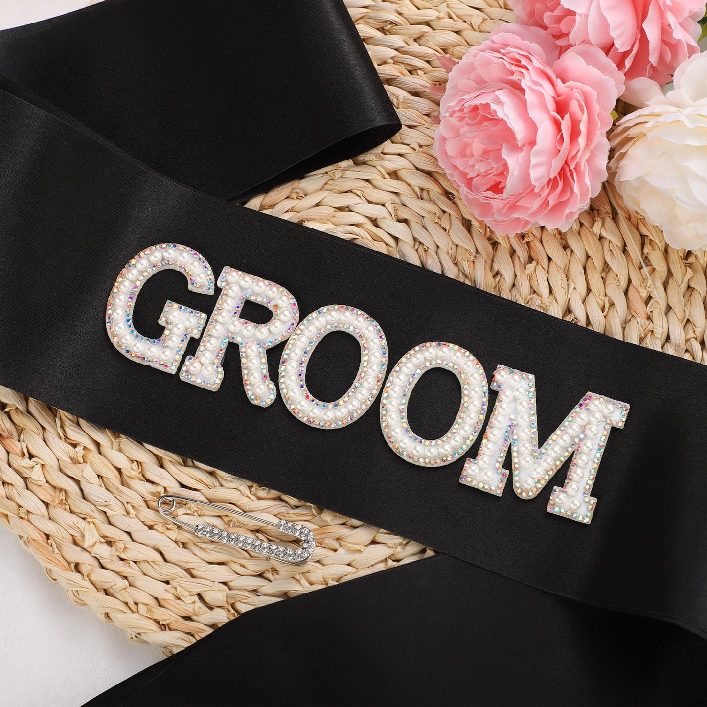 Etercycle Groom Sash, Bachelor Party Sash Wedding Decorations, Glitter Black Groomie Satin Sash For Wedding Engagement Party Fav