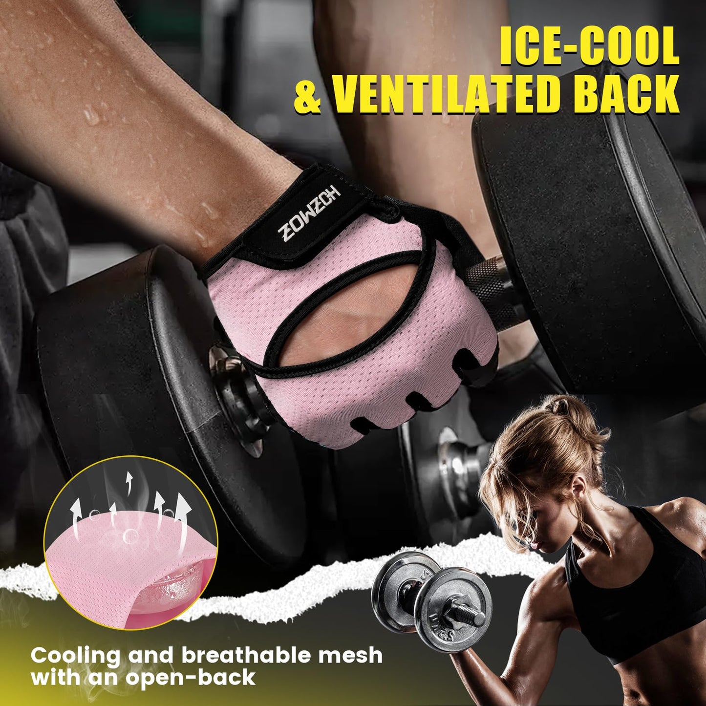 HOZMOZ Ventilated Weight Lifting Gloves, Thick Padded Workout Gym Gloves with Full Palm Protection & Grip & Shock Absorption for Women & Men's Fitness Exercise Training