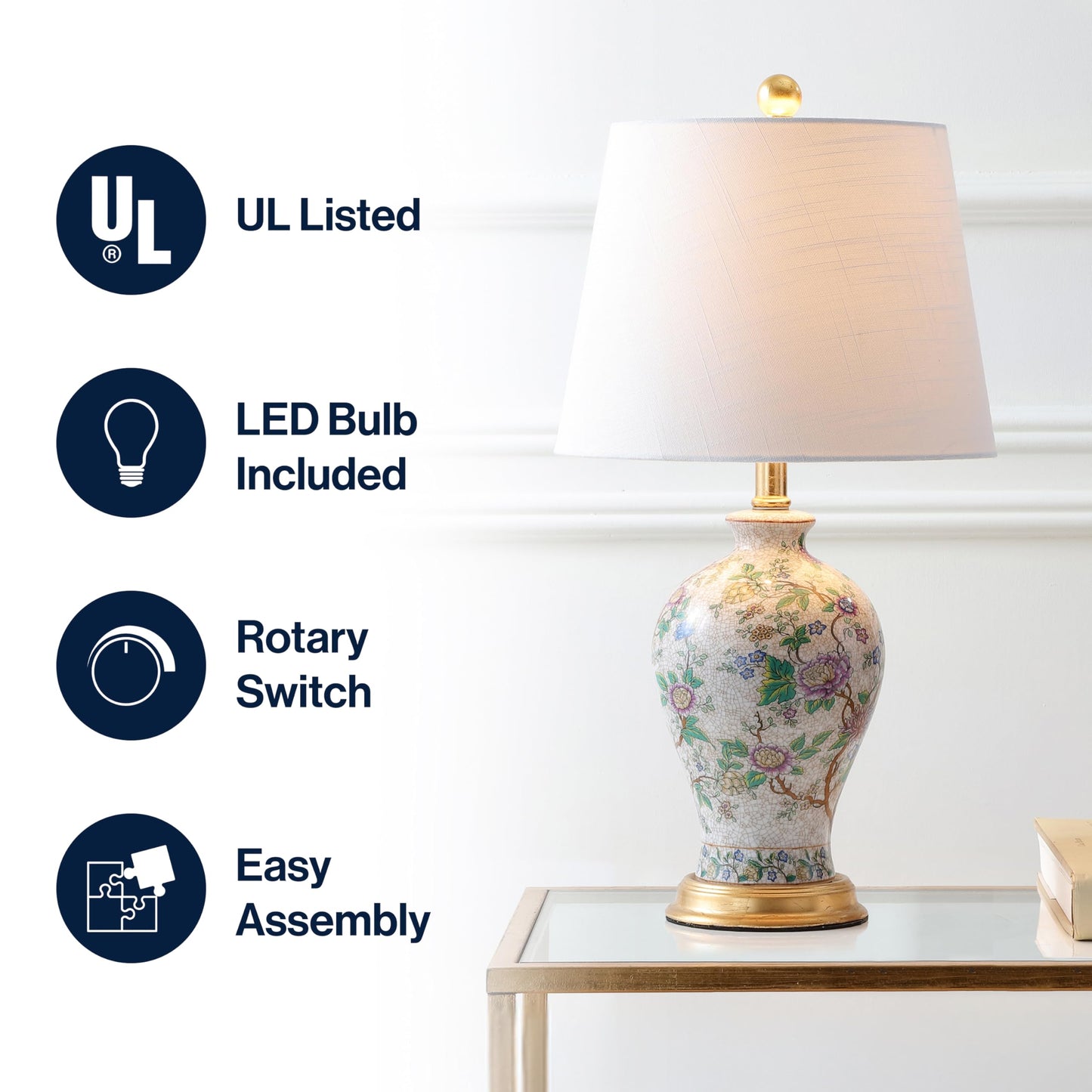 Jonathan Y Grace 24 Floral Led Table Lamp, Multicolor Ceramic, Model Jyl3009A For Bedroom, Living Room, Office