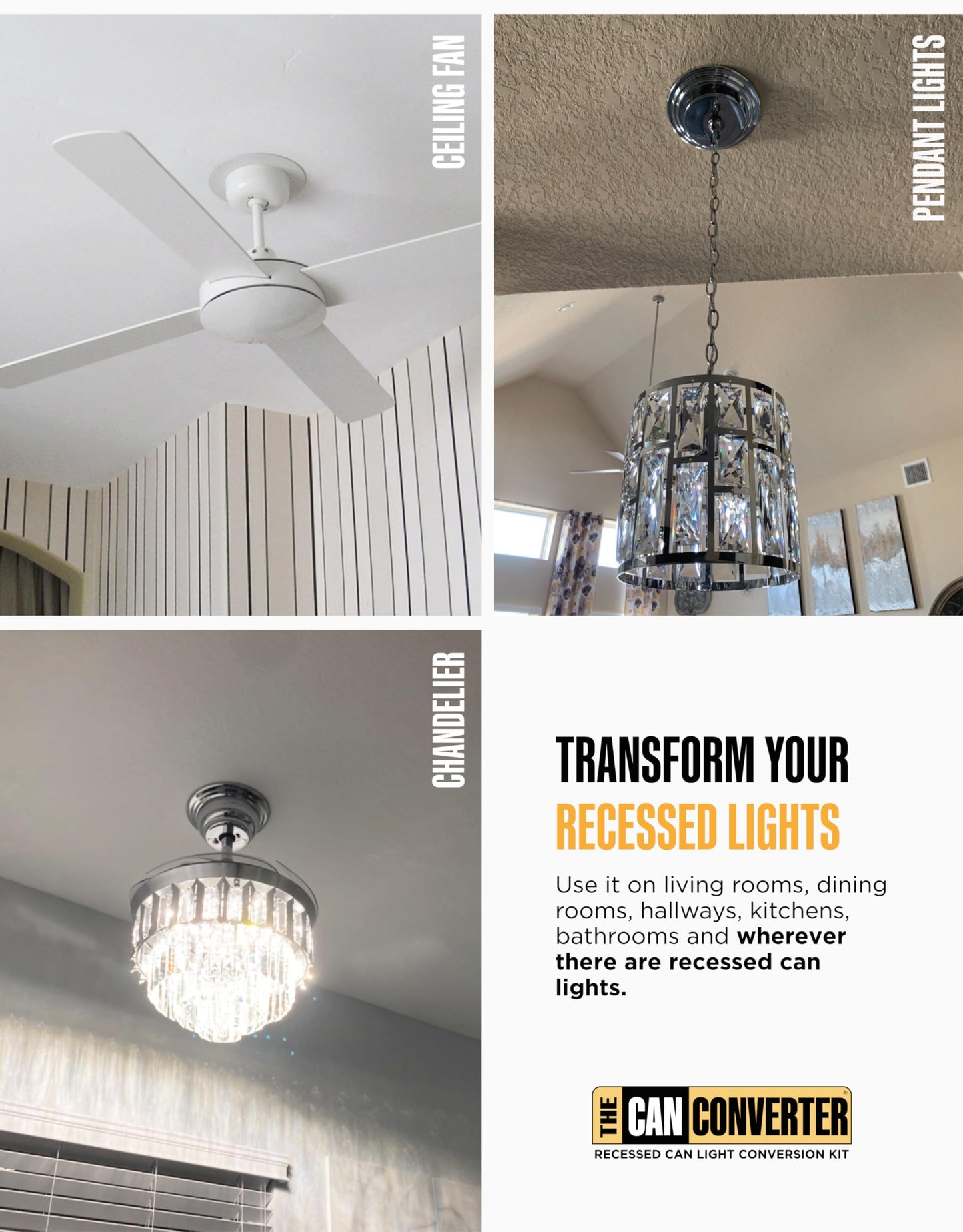 The Can Converter R56WHTFB Recessed Can Light Conversion Kit, Polished Gold Medallion, for Ceiling Fixtures and Fans