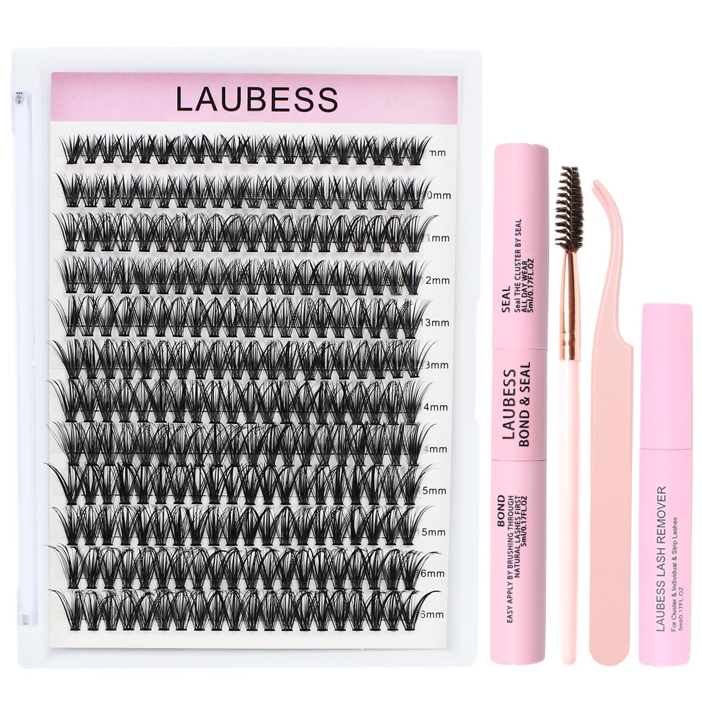 Lash Clusters Kit LAUBESS DIY Lash Extension Kit Lash Bond and Seal Waterproof Lash Glue Remover Tweezers Brush Cluster Eyelash