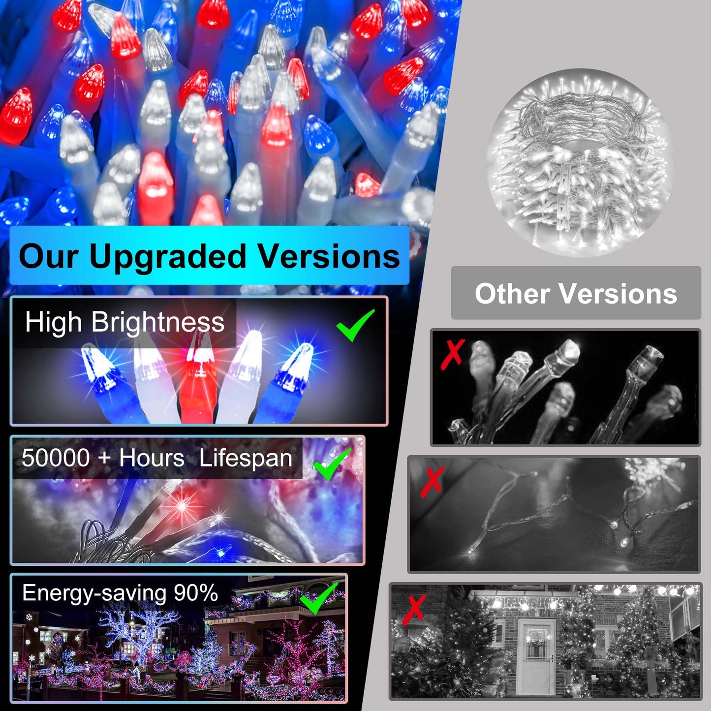 300Led Chrstmas Lights  75Ft Indoor Outdoor Christmas String Lights With 12 Modes  Red White And Blue Christmas Tree Lights With Timer Dimmable Connectable For Fence Garden Xmas Wedding Party Decor