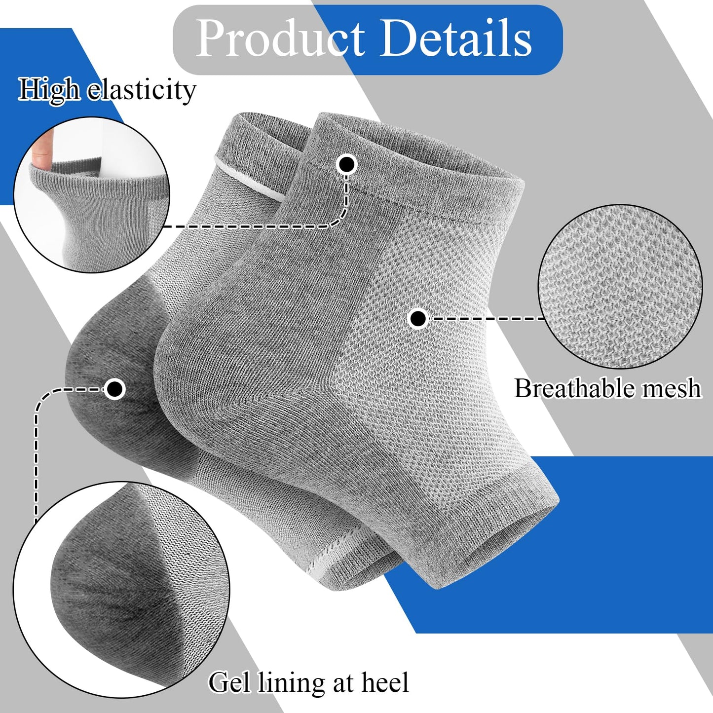 Moisturizing Socks,toeless Socks for Women for Dry Cracked Heel Treatment,Cracked Heel,msilicone Socks for Women (One Size-3 Pai