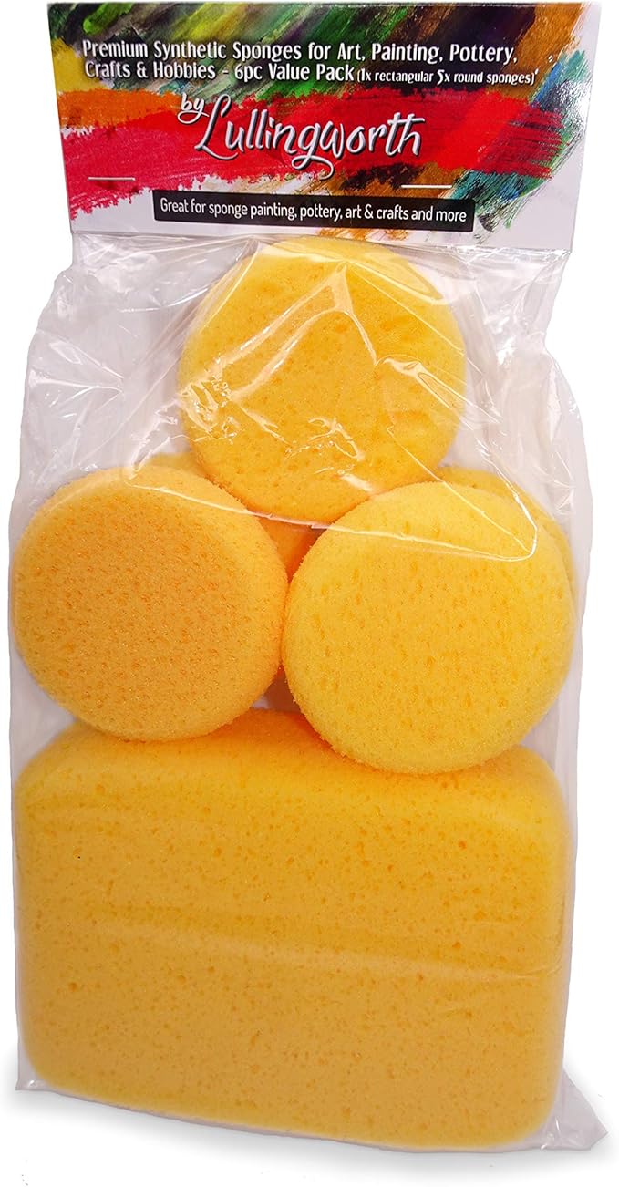 Premium Synthetic Art Crafts Sponges - 6pc Value Pack for Painting, Artists, Pottery, Face Paint, Crafts & Hobbies by Lullingworth®