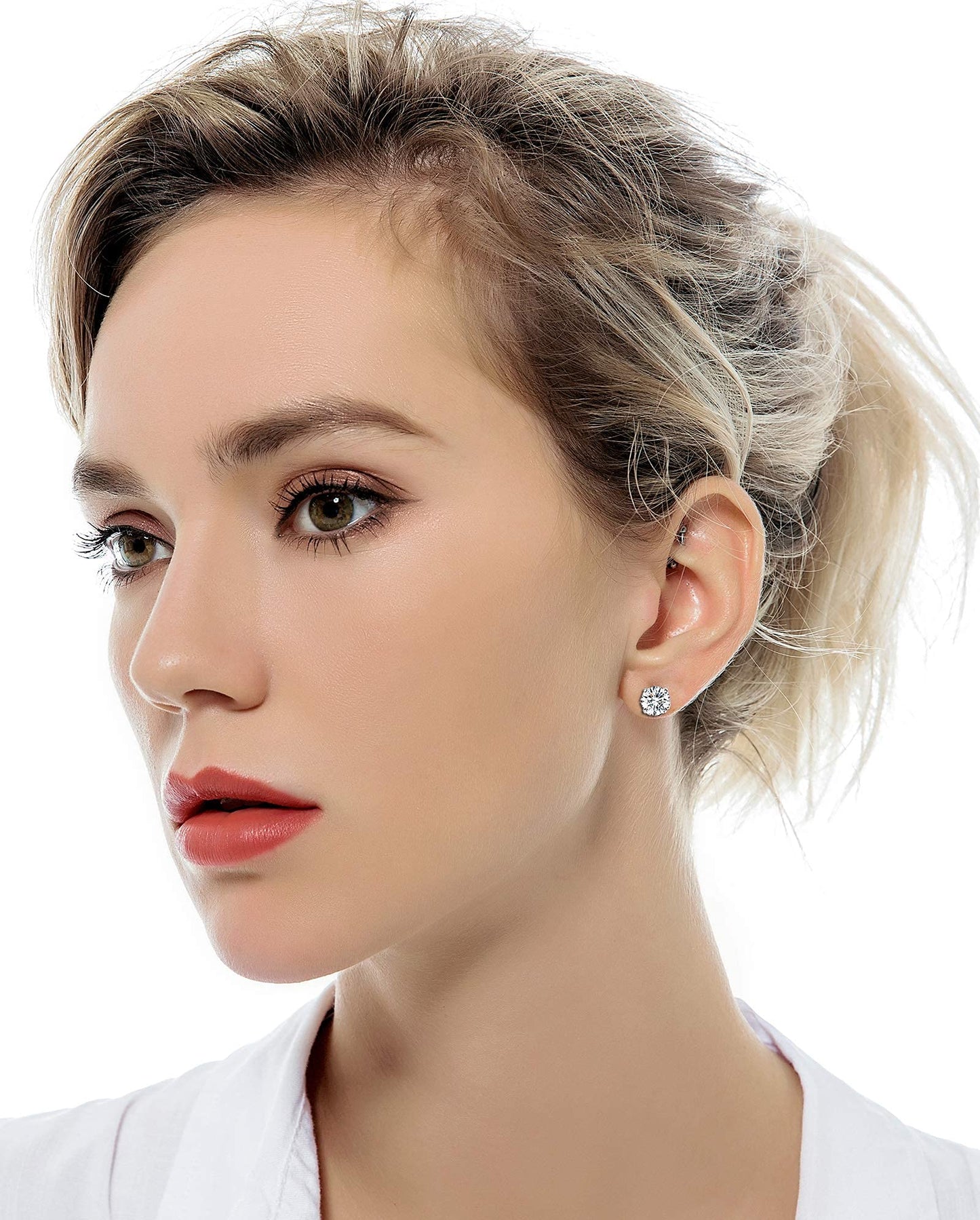 Tornito 7 Pairs 18G Stainless Steel Stud Earrings Round Cubic Zirconia Barbell Earring Set for Women Men 2MM-8MM Silver Tone