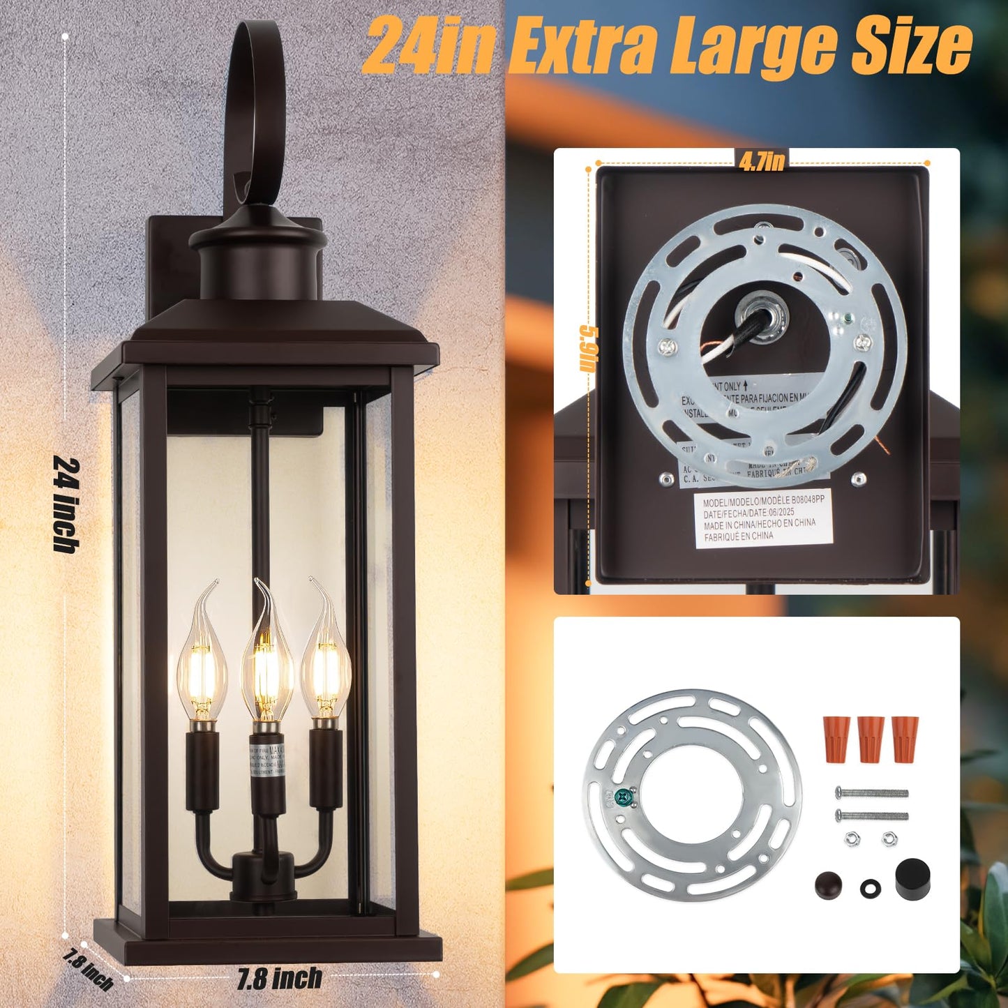 Siafavoi 3-Light Large Outdoor Wall Light 2-Pack  24 Bronze Modern Extra Exterior Lighting Fixture  Waterproof Porch Sconce Wall Mount  Outside Lamp For Front Door Farmhouse