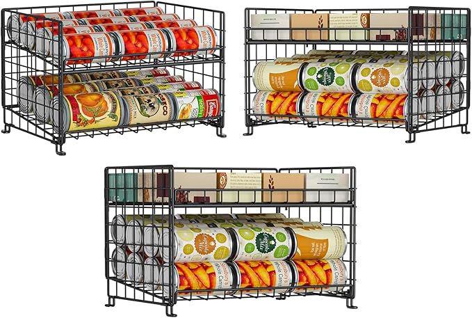 JKsmart Adjustable Can Rack Organizer, Stackable Can Storage for Kitchen Pantry Cabinet, 2-Tier Can Holders for Food, Multifunctional Can Dispenser for Snacks Soda-3 Pack