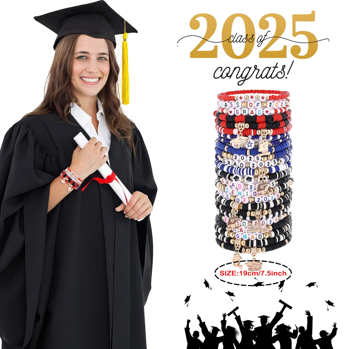 Taouzi Class Of 2025 Bracelets Bulk 2025 Graduation Gifts for Her Him Congrats Graduation Party Favors Jewelry for Teacher Stude
