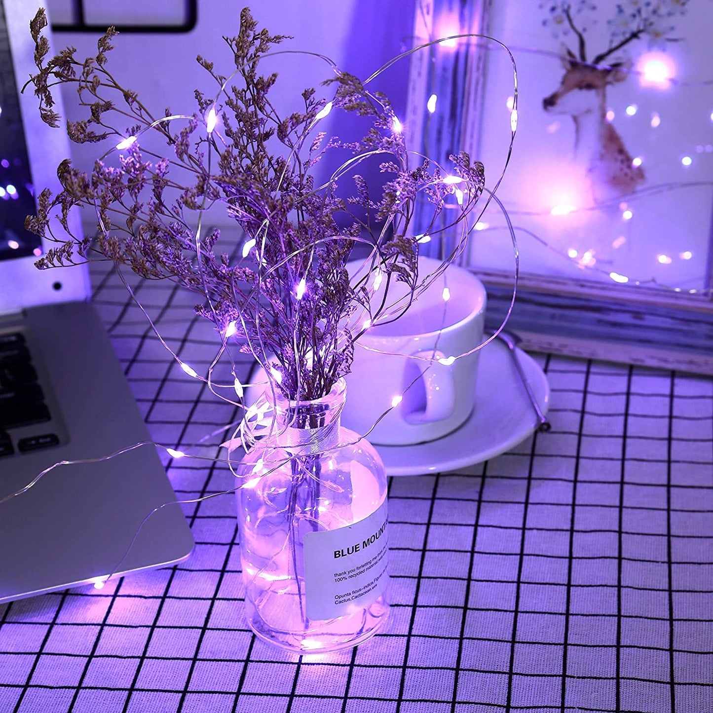 Jmexsuss 2 Pack 100 Led Purple Christmas Fairy Lights, Battery Operated, 66Ft With Remote, 8 Modes For Indoor/Outdoor Decorations