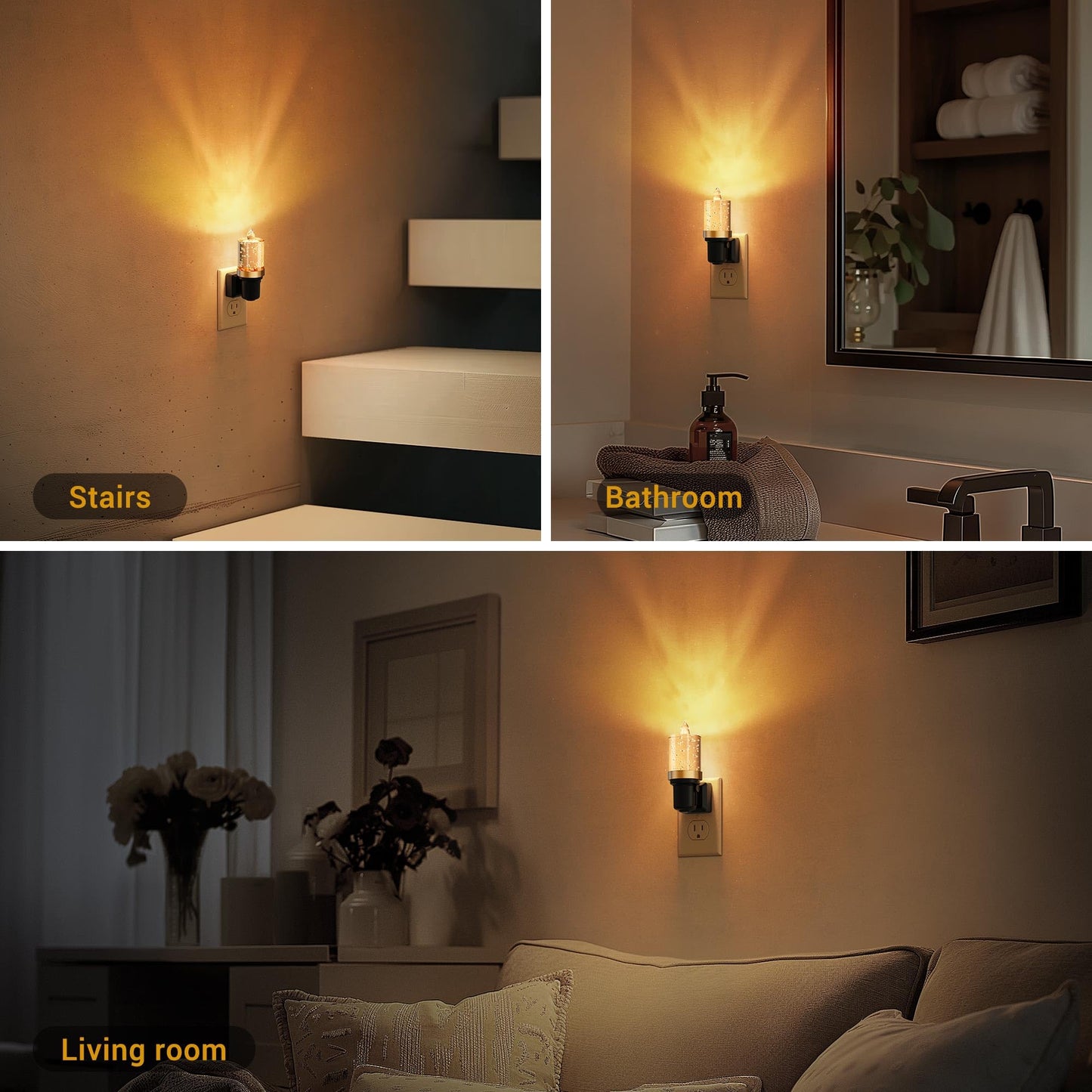 JandCase LED Night Light, Amber Candle Style, Auto On/Off Sensor, Dimmable, 2 Pack, Plastic