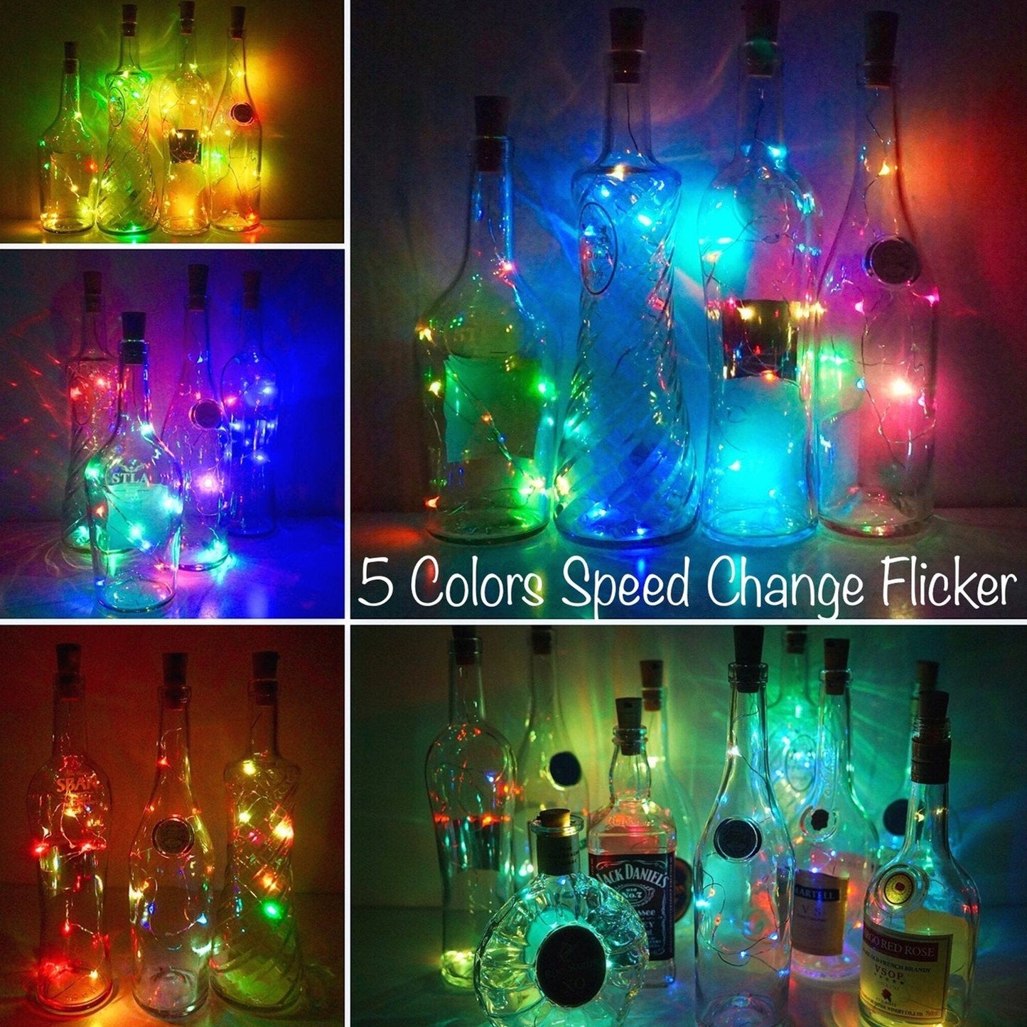 LoveNite Wine Bottle Lights - 10 Pack Battery Operated 10 LED Cork Shape Fairy Lights - Colorful - Model 10L-BCL-WW