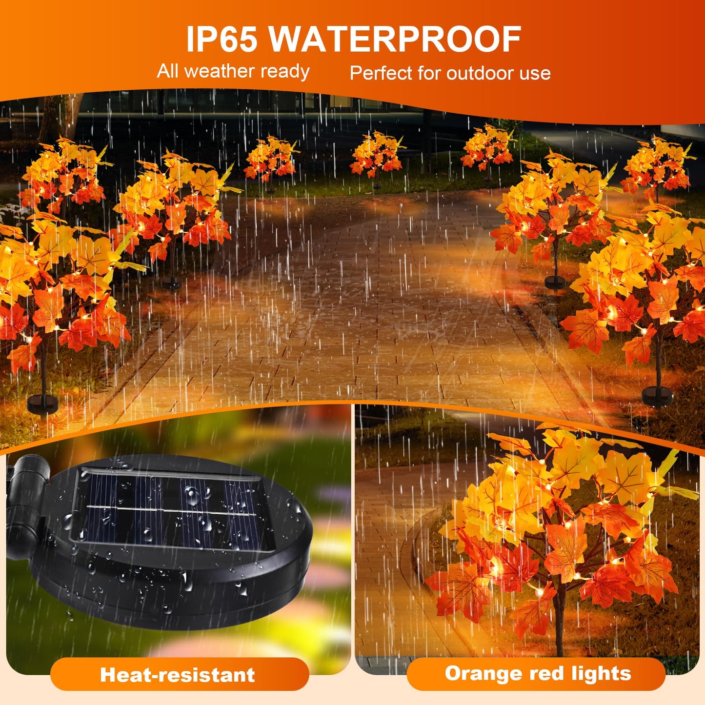 2Pack Fall Solar Lights Outdoor Decorative  Waterproof 40Led Orange Fall Lights With 80 Maple Leaves Path Lights  Solar Lights For Fall Autumn Patio Garden Halloween Thanksgiving Decorations