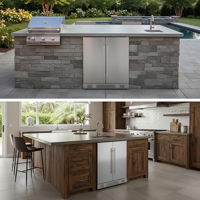 Yeego 24 Inch Wine and Beverage Cooler - 34-65°F Dual Zone, Holds 60 Cans & 20 Bottles, Stainless Steel Door with Lock for Built-in/Undercounter Installation in Kitchen, Patio, Bar & Outdoor Use